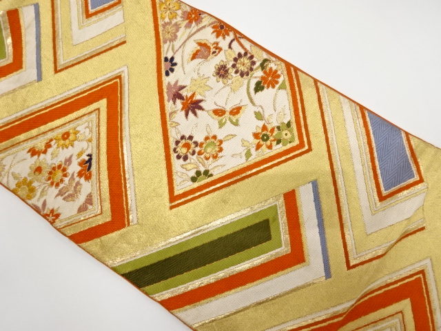JAPANESE KIMONO / ANTIQUE FUKURO OBI / SILK / WOVEN FLORAL PLANTS